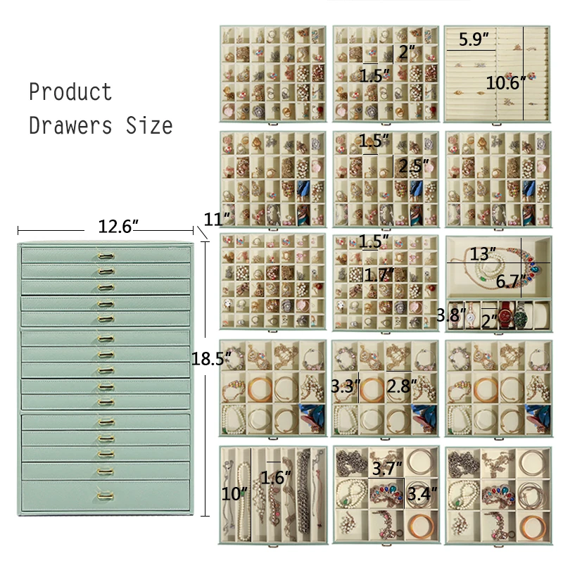 Super Large Jewelry Set Organizer Box 15 Tiers Spacious Jewelry Storage PU Jewelry Display Collection with Drawers for Birthday