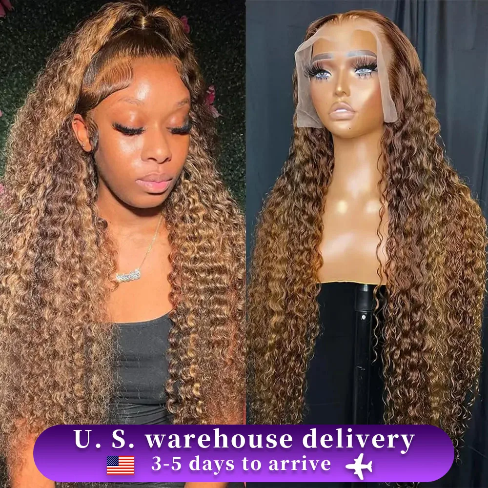 300% 4/27 Highlights Ombre Blonde Human Hair Deep Wave 13x6 hd Lace Front Wig Blonde Curly Hair for Black Women Human Hair Wig