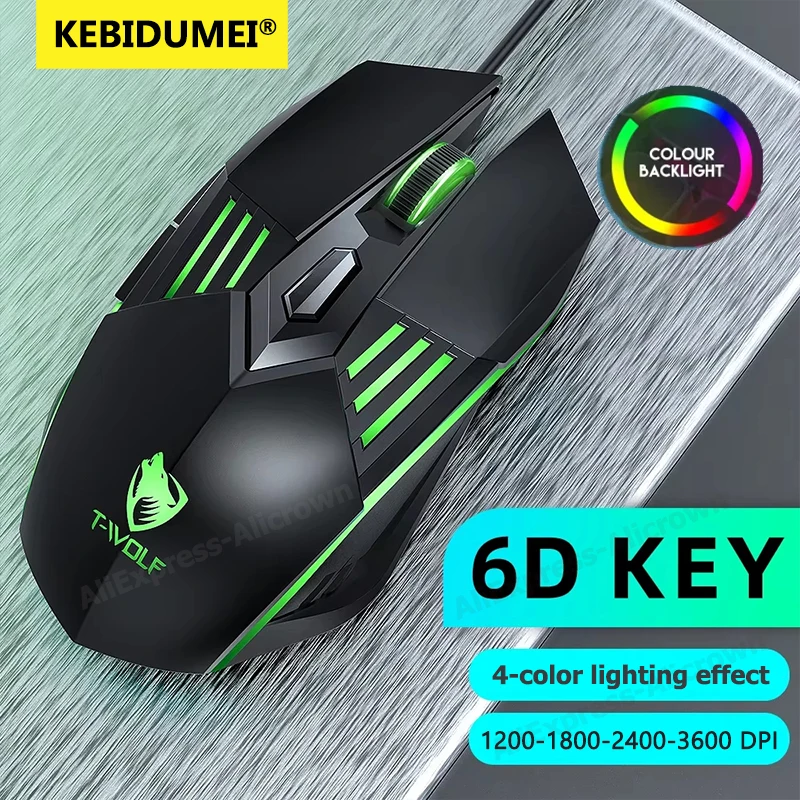 

6D проводная игровая мышь RGB световой эффект мышь USB 1800/2400/3600 точек на дюйм бесшумные мыши эргономичная мышь для киберспорта для портативного компьютера