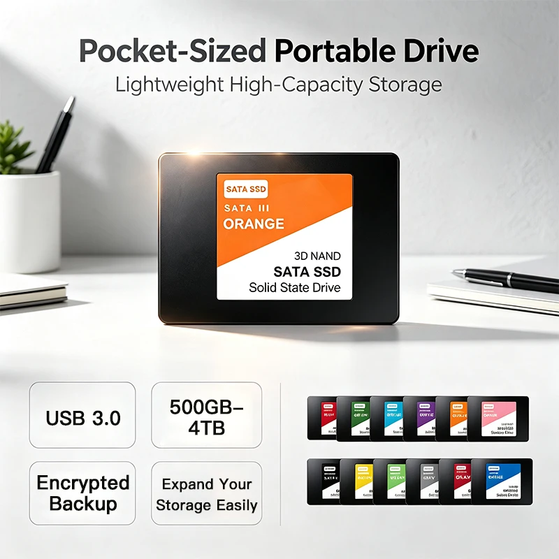 NEW SATA 013 Portable External SSD Hard Drive Orange / Pink / Black High Speed Large Capacity Storage Disk for Laptop Smartphone