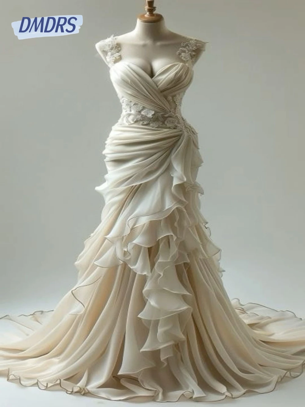 Dainty Mermaid Tulle Wedding Dress Fancy Appliques Sweetheart Dress For Bride Elegant Pleated Bridal Customized Vestido De Novia