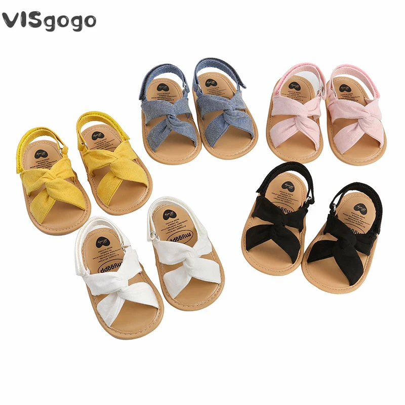 VISgogo Baby Girls Sandals Infant Newborn Bowknot Crib Shoes Summer Soft Sole Anti-Slip First Walking Shoes Prewalker