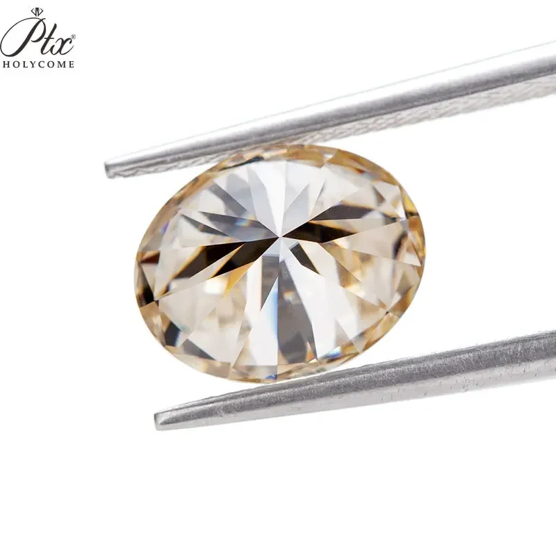 PTX GRA Free Girdle Natural Light Champagne Color Loose Gesmtone Moissanite Stone Oval Cut VVS Pass Diamond Tester Diamond Diy