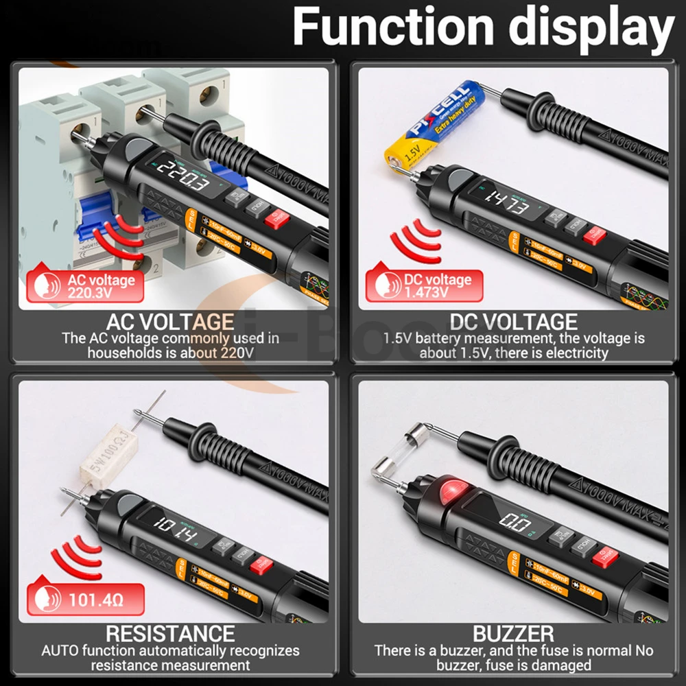 ANENG 디지털 음성 방송 멀티미터, 지능형 AC DC 전압 테스터 펜, 커패시턴스 저항 계량기, 6000 카운트, A3009