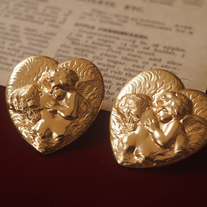 

Embossed Angelic Sleep Motif Clip-On Earrings - Vintage Retro No-Piercing, Artisan Jewelry for Party Outfits