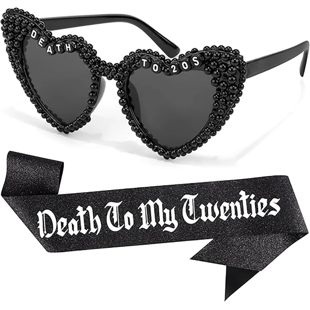 

Набор на день рождения «Смерть моему 20-х годов», черные солнцезащитные очки в форме сердца, очки с блестящим поясом, прощание 20-х годов, декор для фотосессии