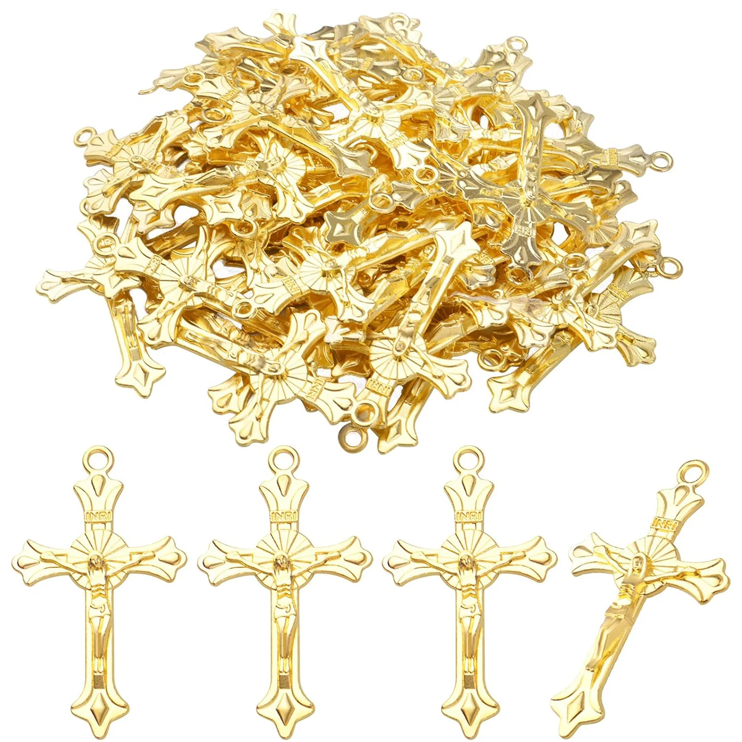 

50pcs Alloy Cross Charms Pendants Jewelry Rosary Cross Charms for DIY Bracelet Necklace Jewelry Making Findings,37×22mm
