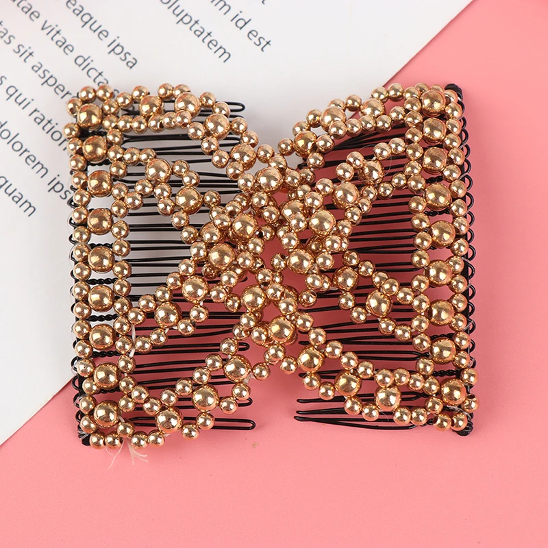 Accesorios para el cabello para mujer, horquilla elástica con cuentas de perlas, peine mágico, herramienta para hacer moños, cola de caballo