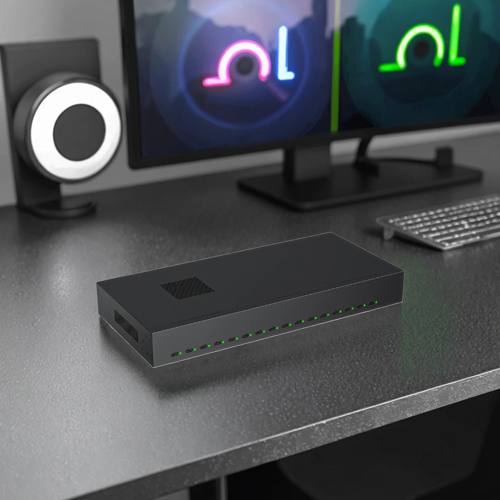 C-165PD High Power  1U Metal 16 Port Usb c Charger Industrial with 24V 25A Power Adapter Built in for  Tablet