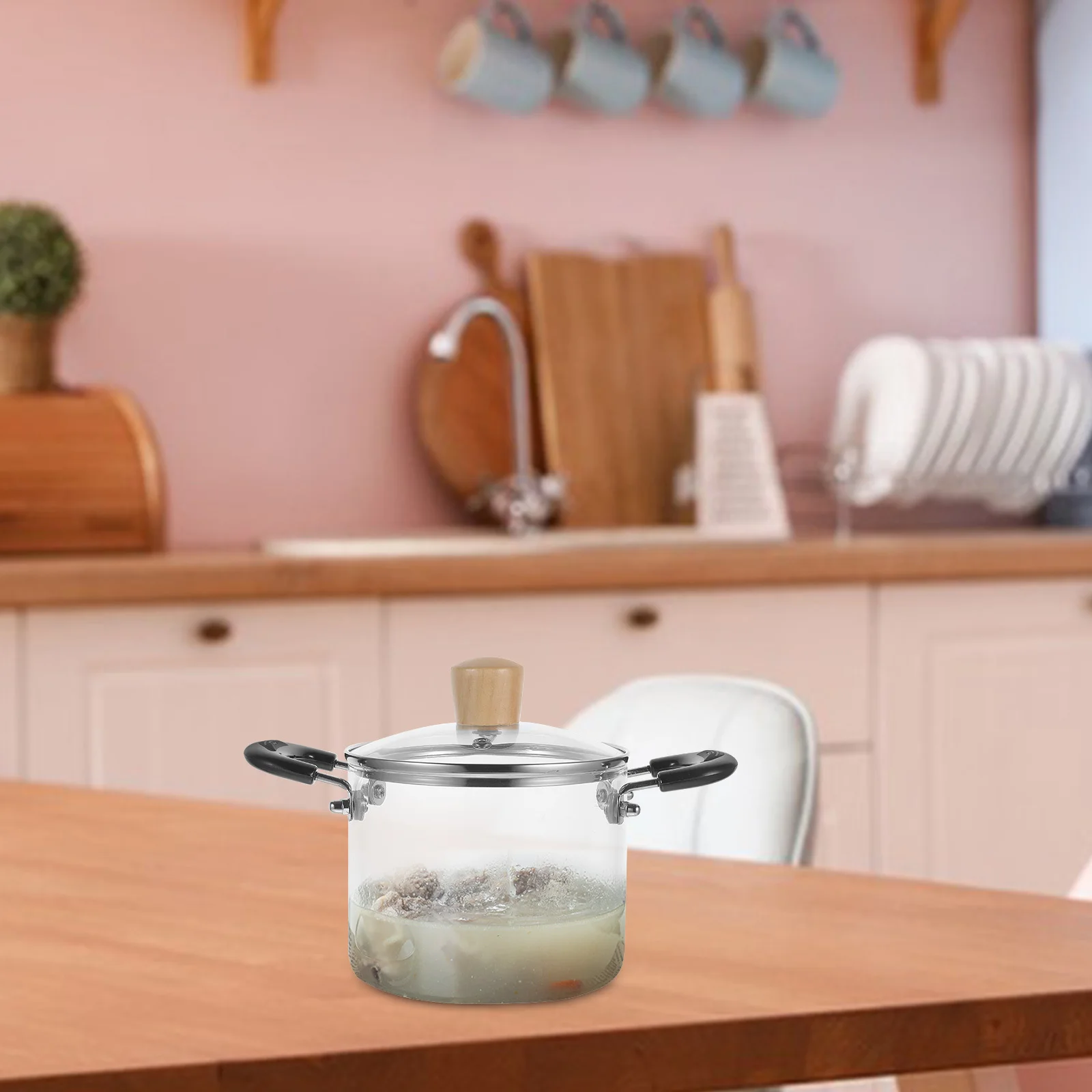 

Glass Stew Pot with Lid Multi-Functional Stovetop Cookware Transparent Design Glass Cooking Pot Pans for Cooking