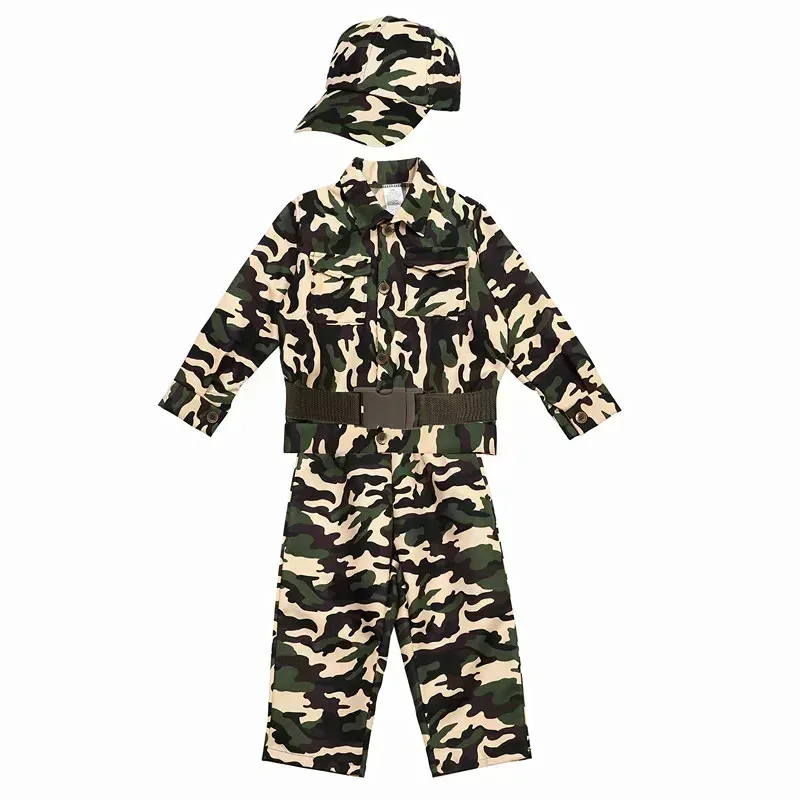 

Комплект молодежной камуфляжной тренировочной формы для детей от 3 до 12 лет с подходящими пуговицами с шляпой и поясом для школьной гимнастики, летний лагерь