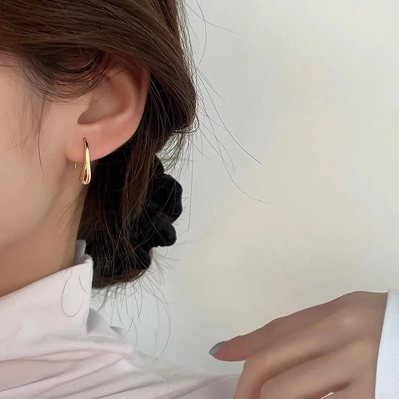 OIMG 316L Stainless Steel Gold Plated Rust-proof Simple Fashion Water Drop Curved Hook Earrings For Women Girls High Quality