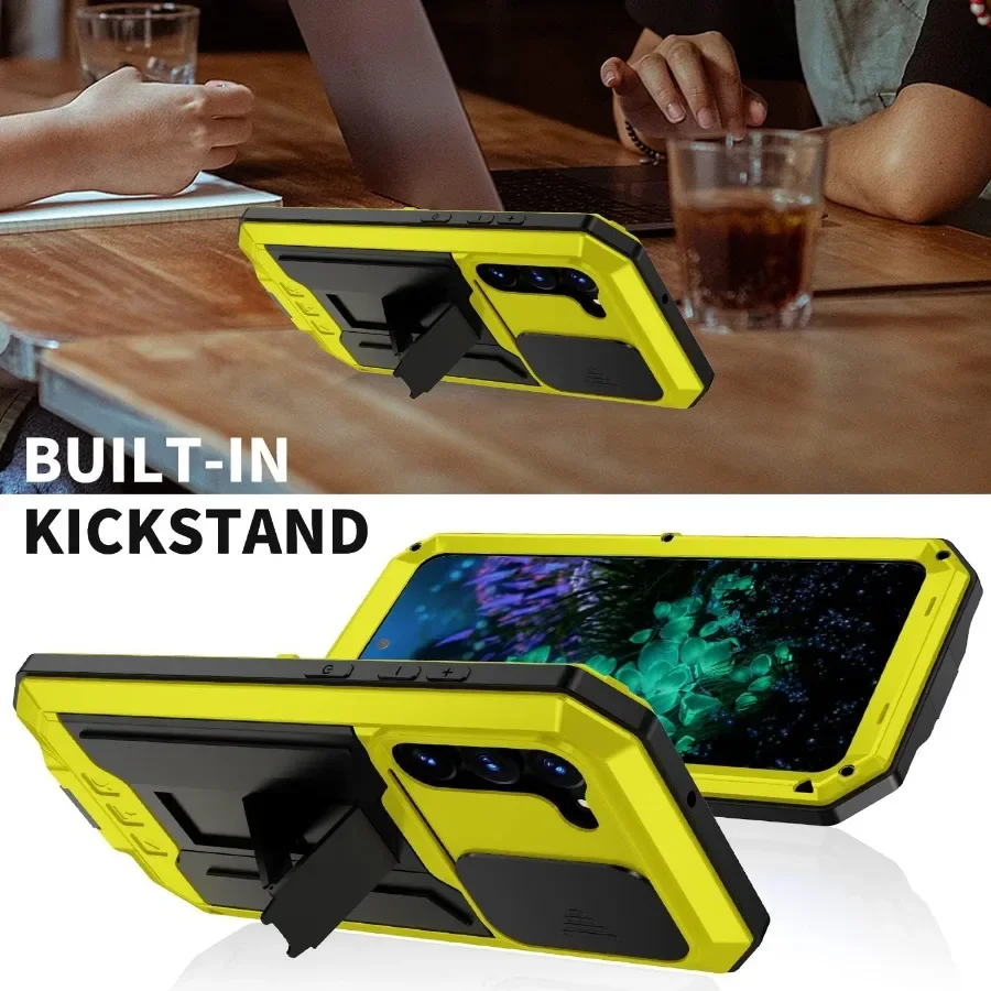 Rugged military aluminum metal housing for Samsung S24Ultra S24 Plus sliding lens cover Heavy Duty shock-proof housing screen