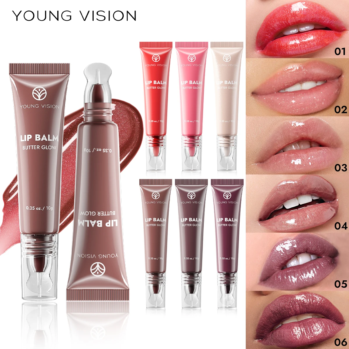 YOUNG VISION 6-Farben-Lipgloss, matt, fein schimmernd, feuchtigkeitsspendend, feuchtigkeitsspendend, Kristallglanz, Lipgloss-Schichtung