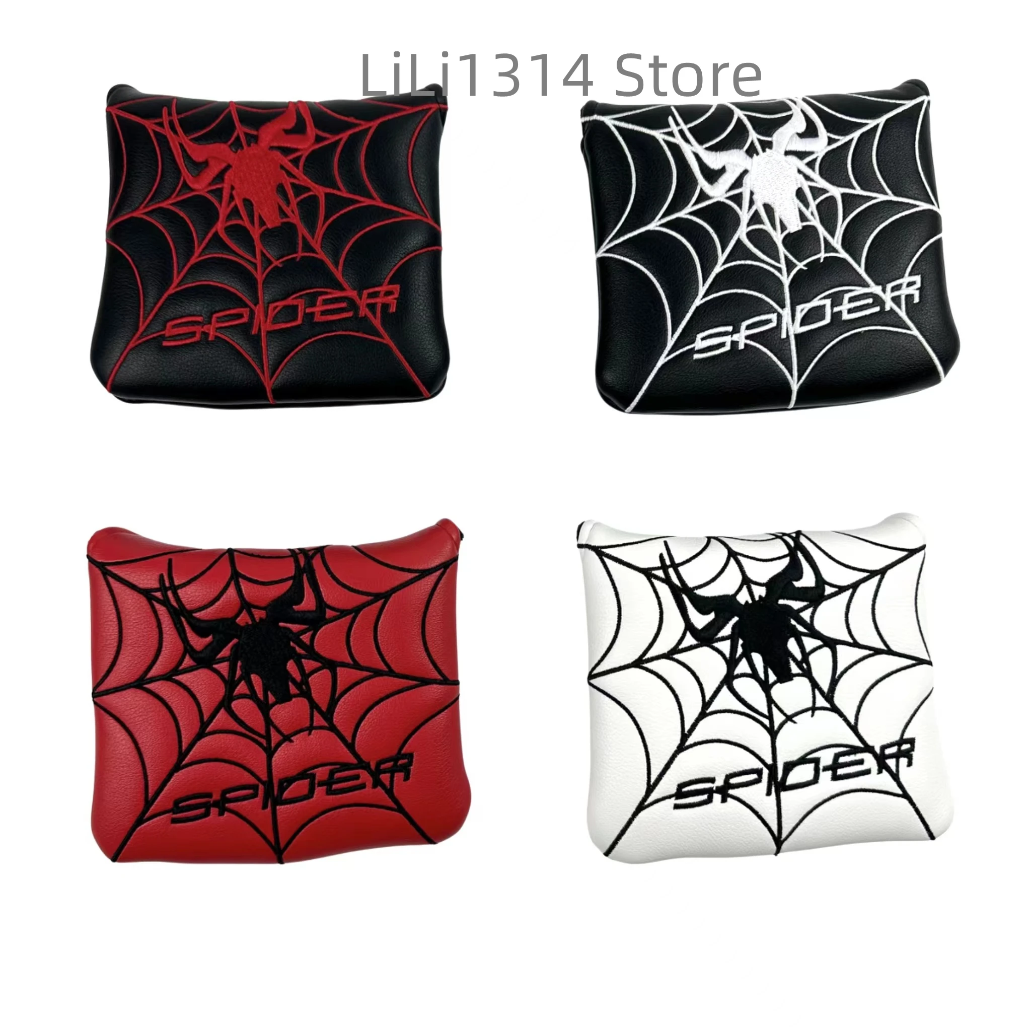 1pc Spider Embroidery Pattern Golf Putter Cover PU Leather Large Mallet Golf Head Cover Magnetic Closure Golf Head cover