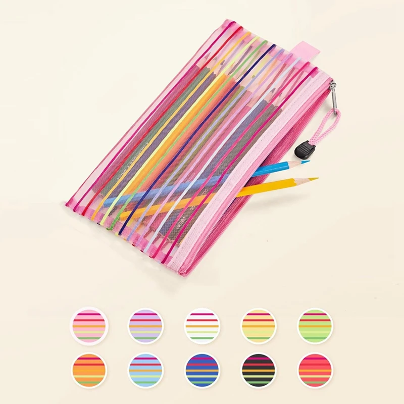 LUDA 120Pcs Mesh Zipper Pouch,Zipper Pouch In 10 Colors,Multipurpose Zipper Bags For Organizing Makeup Essentials,Office image 4