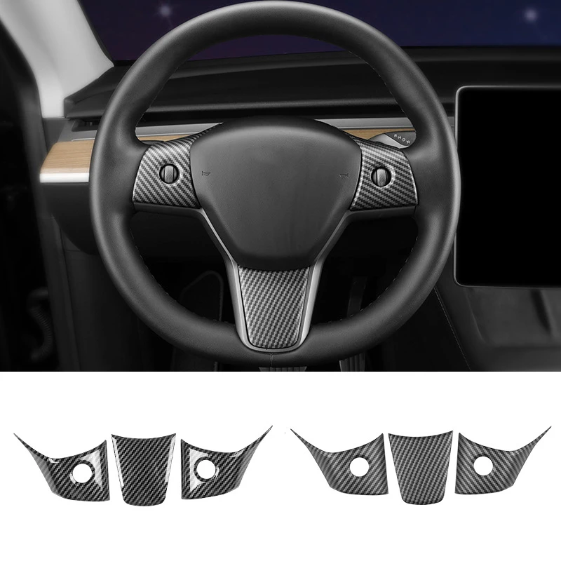 Carbon Fiber Steering Wheel Trim for Tesla Model 3 Model Y Matte ABS Novelty Modified For Tesla Interior Accessories 2022 2023