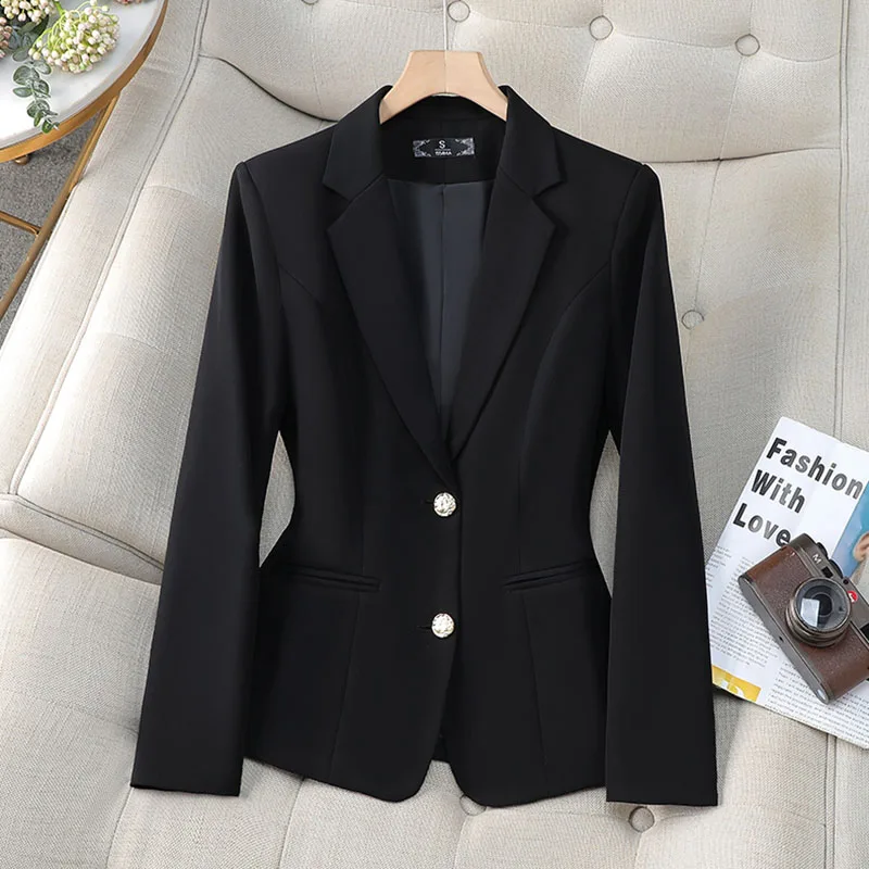 ใหม่แฟชั่นผู้หญิงอย่างเป็นทางการ Blazer สุภาพสตรีเดี่ยวแขนยาวทํางานเสื้อฤดูใบไม้ผลิฤดูใบไม้ร่วงแจ็คเก็ตหญิงชุด Outerwear