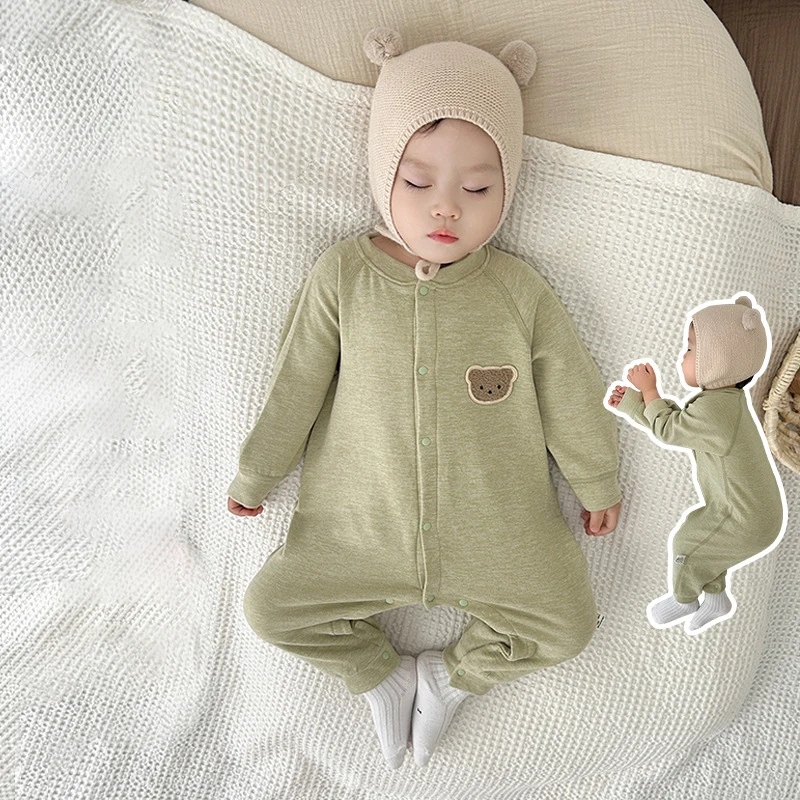 MILANCEL 0-2Y New Autumn Baby Clothes Newborn Romper Skin-friendly Underwear Infant Cartoon Bear Seamless Jumpsuit Sleepwear