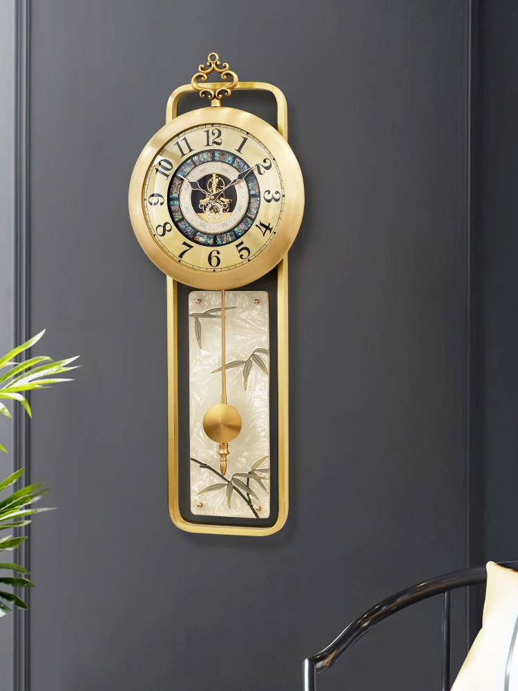 New Chinese Pure Brass Light Luxury Living Room Entrance Atmospheric Watch Modern Art Deco Clock Hanging Wall