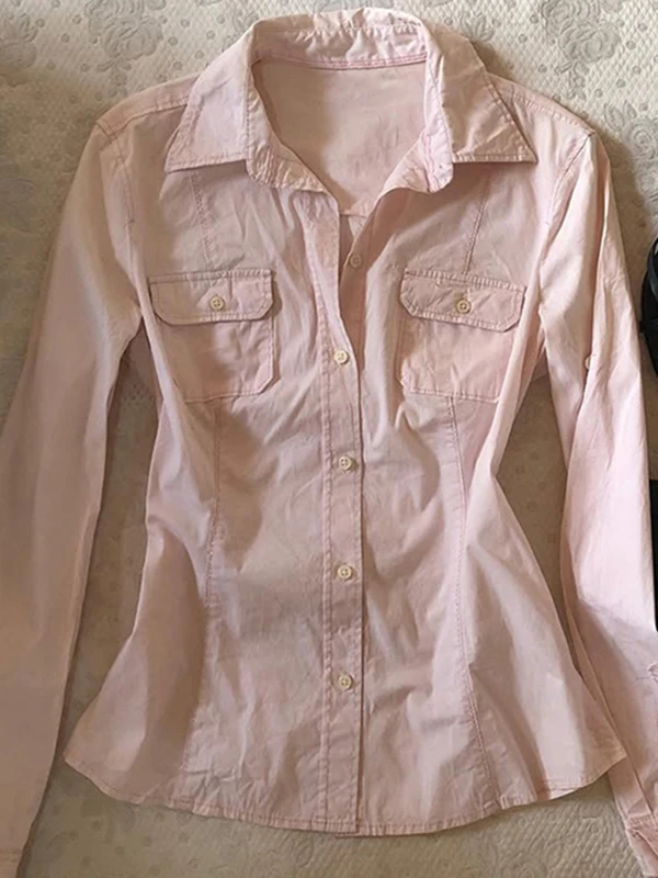 

Оригинальный розовый женский винтажный топ с завышенной талией Long Sve irt, хлопковый повседневный модный топ, весна 2021, дышащий, удобный