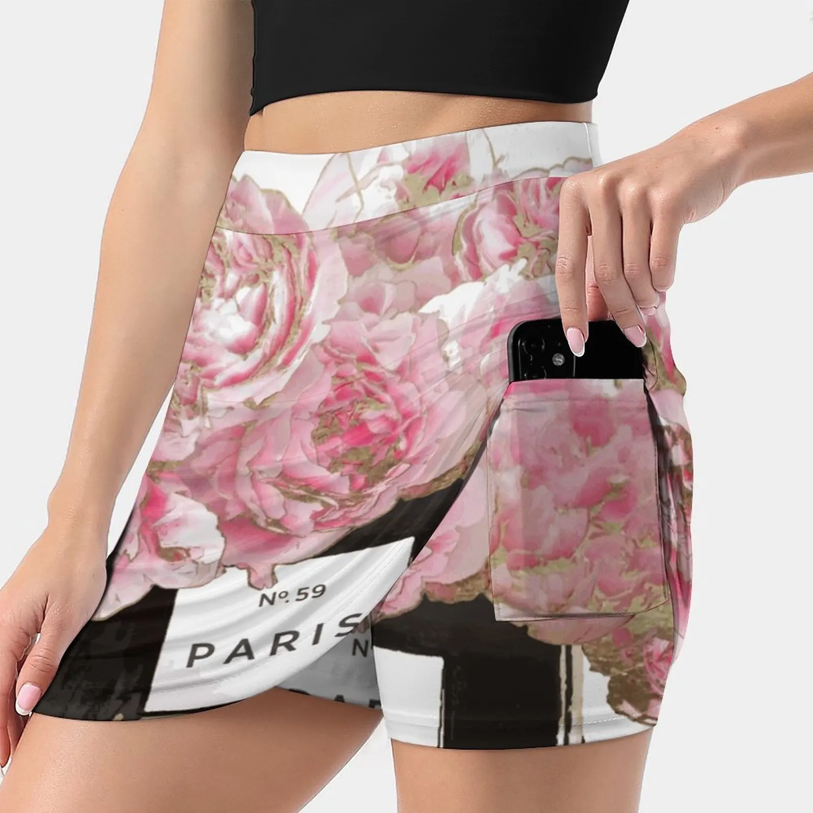 Pink Scented Women Tennis Skirts Golf Badminton Pantskirt Sports Phone Pocket Skort Peony Peonies Pink Peonies Pink Peony Pink