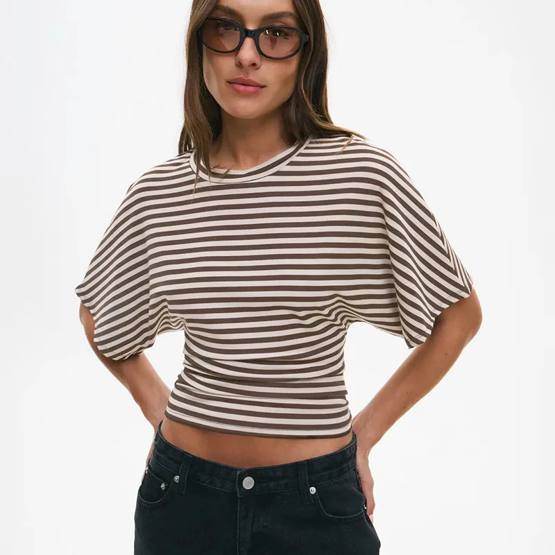 

Printed Waist Cinched round Ne Top Casual Slim Fit Polyester T-irt round Ne Printed Waist Women's Faion Autumn Regula...