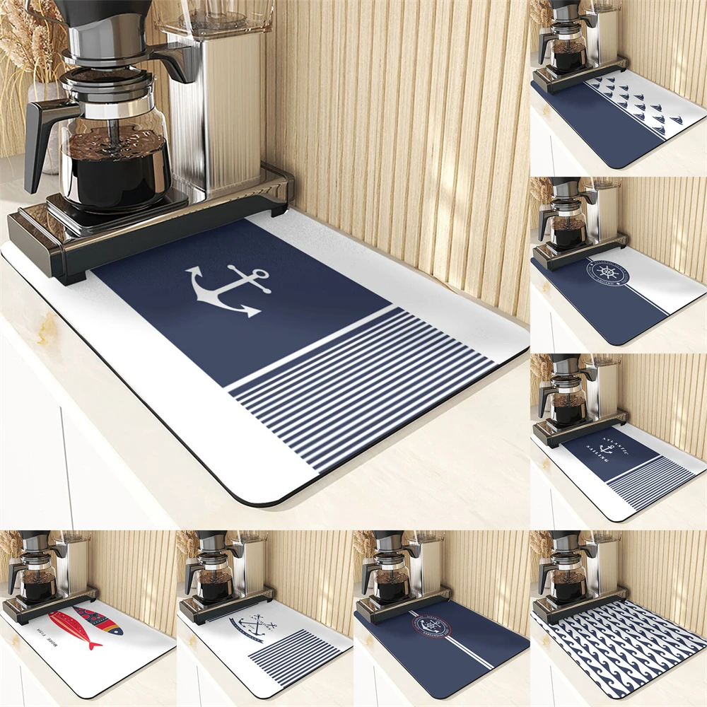 Navigation Style Table Mat Silicone Dish Placemat Ship'S Anchor Printing Coasters For Kitchen Place Mats Diatomite Kitchen Mats