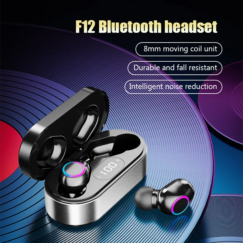 

F12 TWS Wireless Bluetooth Headset Noice Reduction Waterproof Earbuds with Mic Power Display Touch Control Headphones Hot Sale