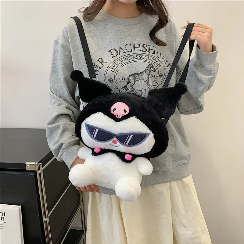 New Kawaii Sanrio Naughty Kuromi Plush Cartoon Backpack Girls JK Lolita Cartoon School Bag Shoulder Crossbody Bag Gift