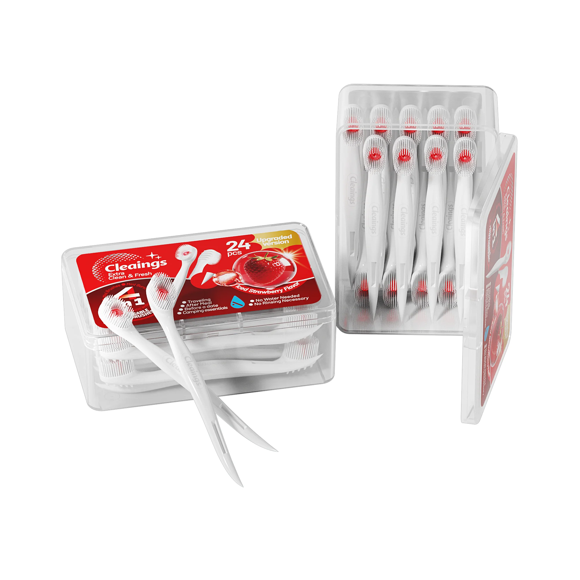 Water Saving Disposable Floss Toothbrush Set 2 Boxes 48Pcs, Integrated Mouthwash Portable No Rinse Travel Oral Cleaner