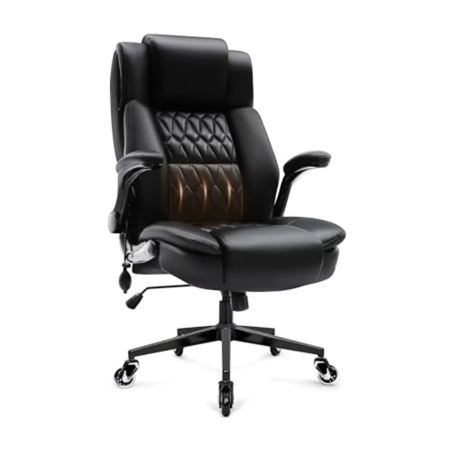 Large High Back Office Chair with Adjustable Lumbar Support, Flip-Up Arms, Heavy-Duty Metal Base, Breathable Bonded Leather, 2