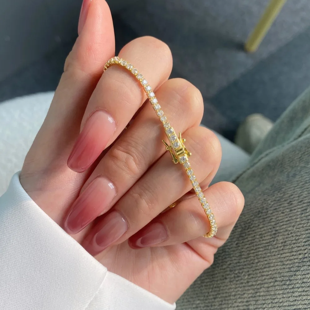 S925 sterling silver tennis bracelet chain 2MM single row zircon inlaid with full diamonds, showing a unique and shining charm