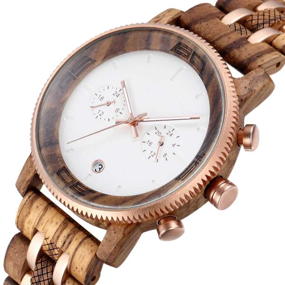 Kitykiss 남성용 나무 쿼츠 방수 시계 달력, 오리지널 럭셔리 조각 나무 타이밍 코드, 패션 캐주얼, 신제품