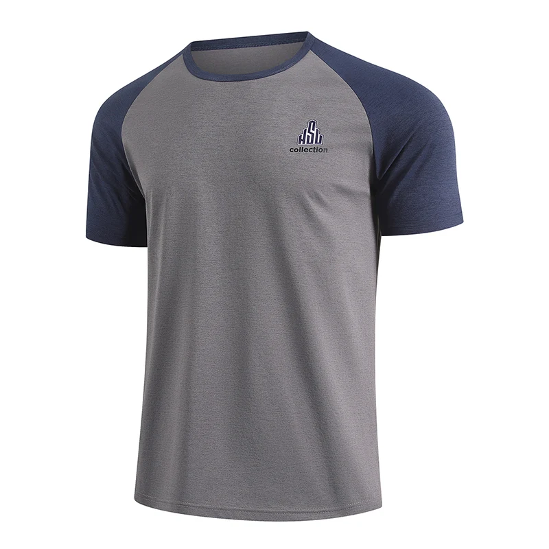 

1/2-Мужская летняя одежда: удобная, универсальная, модная и повседневная футболка с короткими рукавами и круглым вырезом, с цветными вставками.
