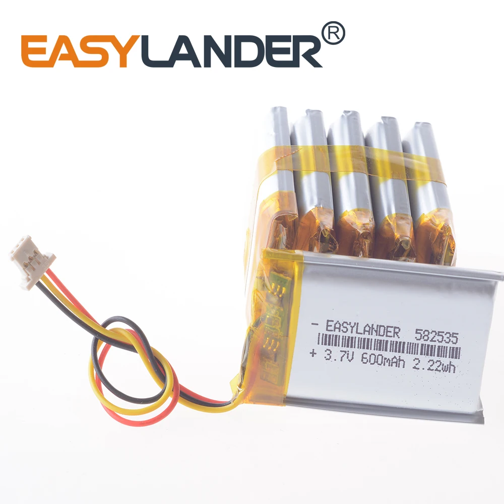 3,7V 600mAh 602535   Bateria Li-Polymer Li 3 Fios JST 3 pinos 51146 Conector 582535   Para carro DVR Gamera Dash Cam Sat Nav