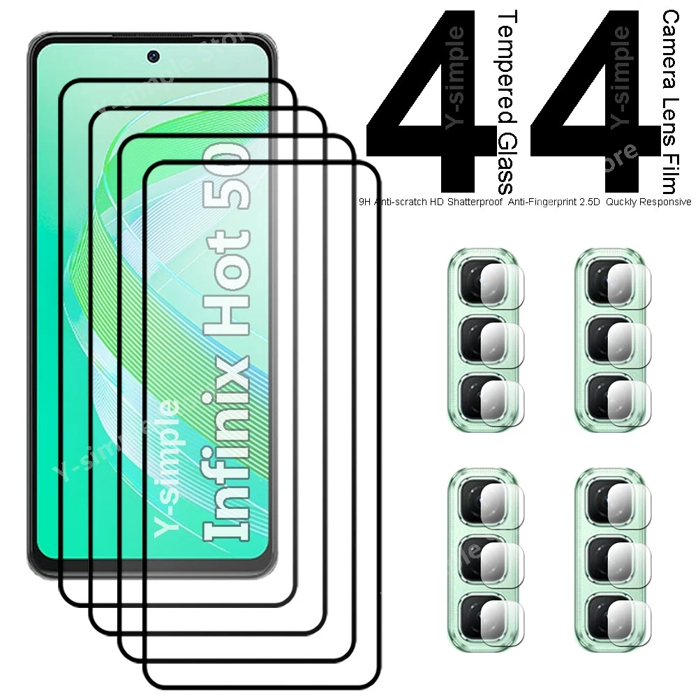 4+4 Phone Glass For infinix Hot 50 Screen Protector Full Coverage Soft Camera Lens film For infinix Hot50 Tempered Glass