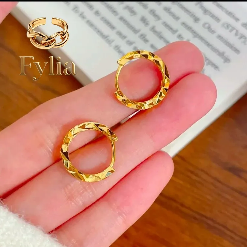 Fylia Jewelry   Luxury 24K 9999 Pure Gold real gold Women's sparkling earrings niche light luxury earrings