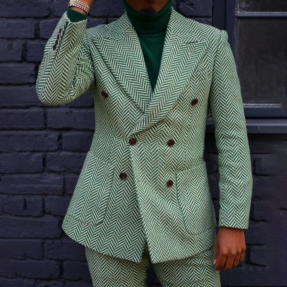 

Warm Herringbone Men's Suits Textured Two-Piece(Jacket+Pants)Set Slim Fit Blazer with Trousers Winter Wedding Office Events Wear