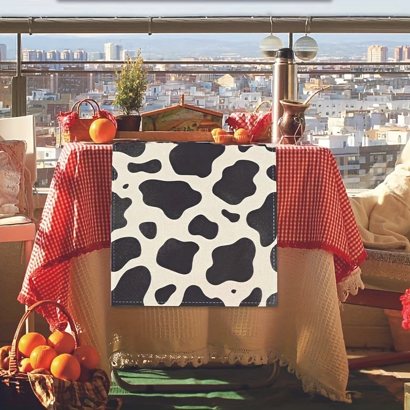 1PC Cow Print Linen Table Runner High-Quality Luxurious Linen Table Cloth Festive Party Dinner Decor For Home Supplies