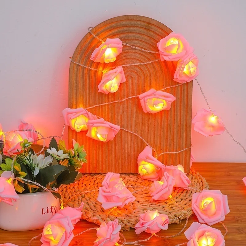 Rose Flower Festoon LED String Lights 20 Leds Christmas Indoor Home Decorations Fairy Light for Valentines