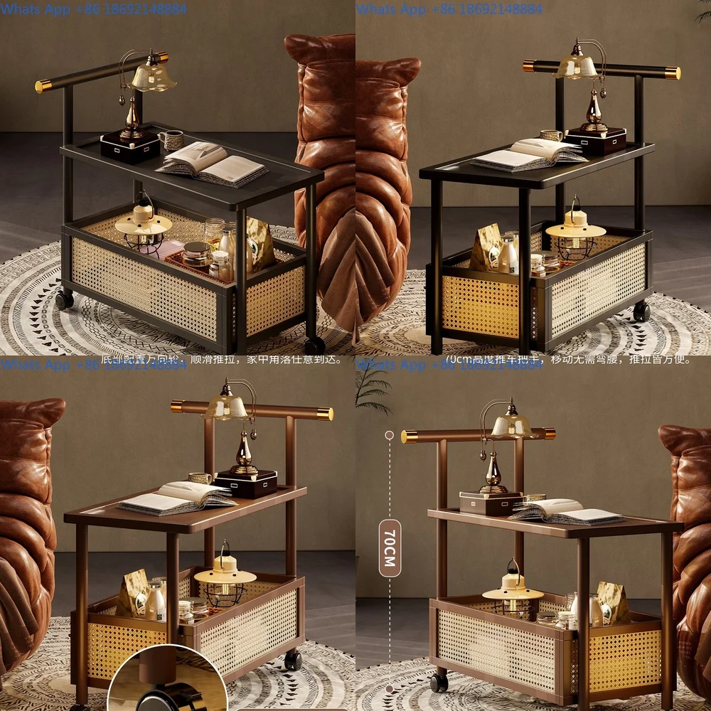 

Portable Living Room Side Table with Wheels Vintage Style Home Cart Minimalist Design