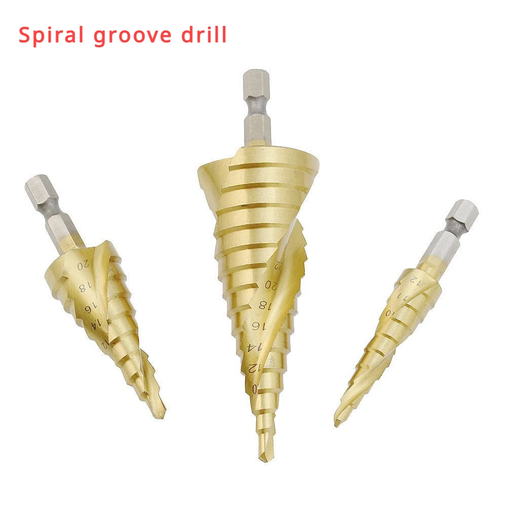 Imagem -04 - Hss Hex Titanium Coated Step Cone Broca Buraco Metal Madeira Cortador Ferramenta 412 mm 420 mm 4-22 mm 432 mm Universal Chuck Adapter