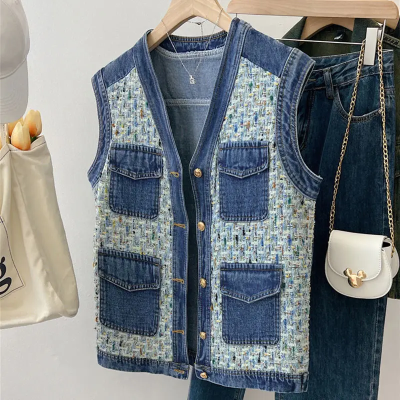 Gilet di jeans per le donne nuovo vestito dalla fasciatura capispalla popolare di quest\'anno 2024 nuovo gilet di moda per il tempo libero