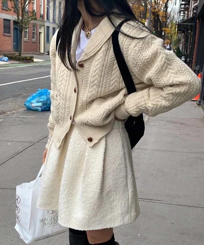 

Юбка А-силуэта с высокой талией, шерстяная юбка, эффект стройности, корейский стиль, однотонная, зимняя коллекция, женская мода