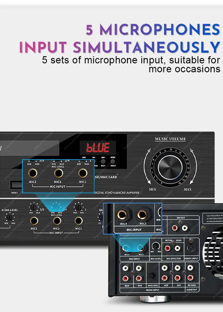 Paulkitson MA5000 Professioneller Leistungsverstärker 450W*2 48-Bit Digitaler Reverb-Chip Bluetooth USB SD-MMC-Karte LCD-Display für die Bühne – Detail 4
