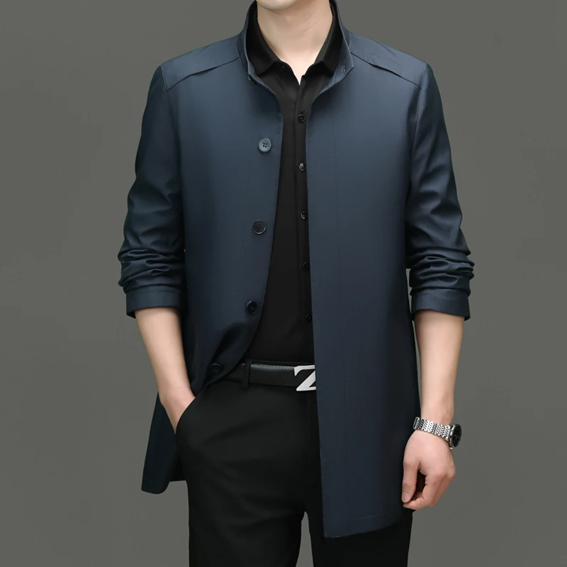 

2024 High Quality Men's Fashion Trench Coat Long Stand-up Collar Handsome All Fashion Fashion Business Casual Coat Young People