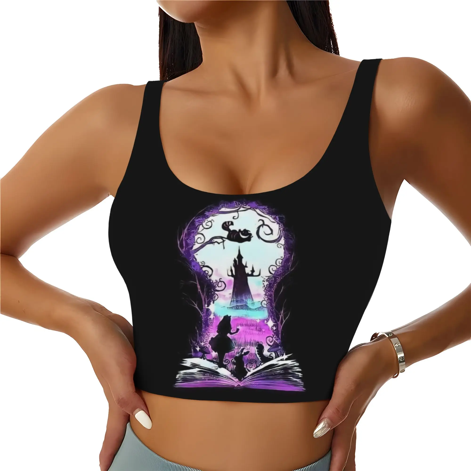 Custom Cheshires Anime Cat Sports Bra Women's Cartoon High Impact Workout Yoga Crop Top