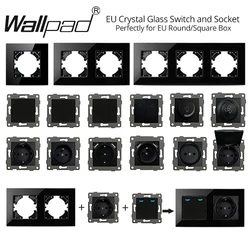 Wallpad in vetro di cristallo nero puro fai da te ue 1 2 Gang Pass interruttore per tende a pulsante incrociato USB Cat6 Data presa francese per scatola rotonda