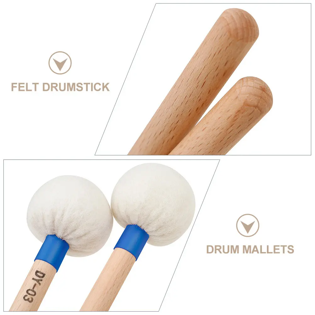 

2Pcs Drum Mallet Stick Felt Drum Mallets Percussion Drumstick with Wood Handle Professional Drumstick for Percussion Instrument